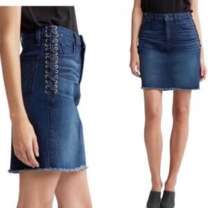Hudson Jeans NWT XL High-Rise Lace-Up Blue Jean Grommet MOTO Mini Skirt 14